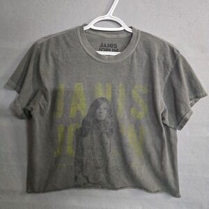 Janis Joplin Graphic Crop Top Gray Mineral Wash Rock Band Tee S/M